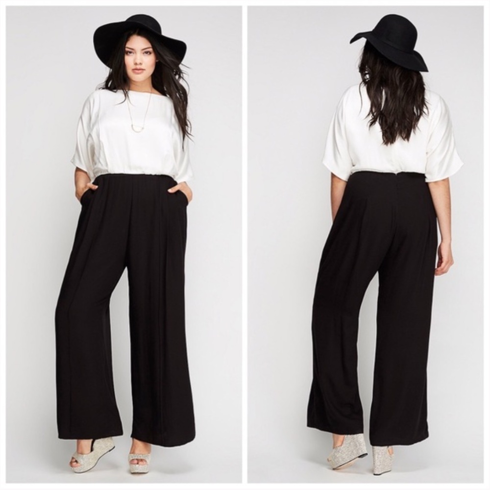 ABS Allen Schwartz Two Tone Satin Wide Leg Jumpsuit NEW
